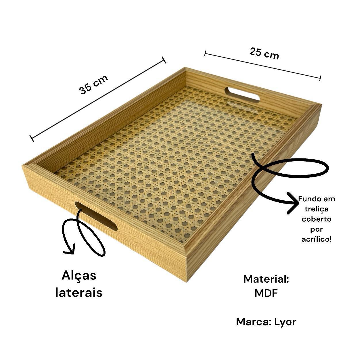 Bandeja Retangular De Mdf Com Fundo Treliça E Acrílico 35Cm