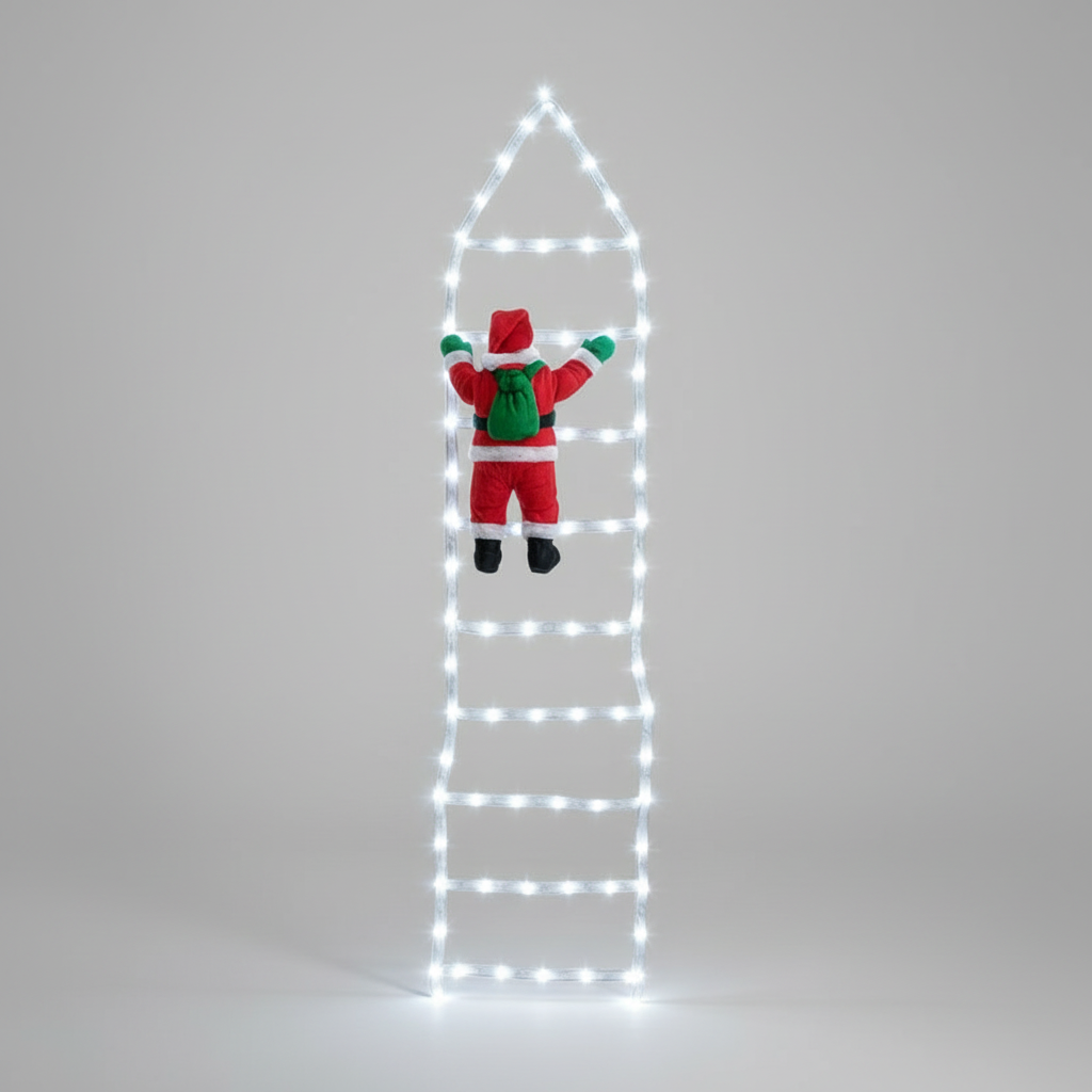 Papai Noel Na Escada 162 Leds Fio De Fada 8 Funções  Branco