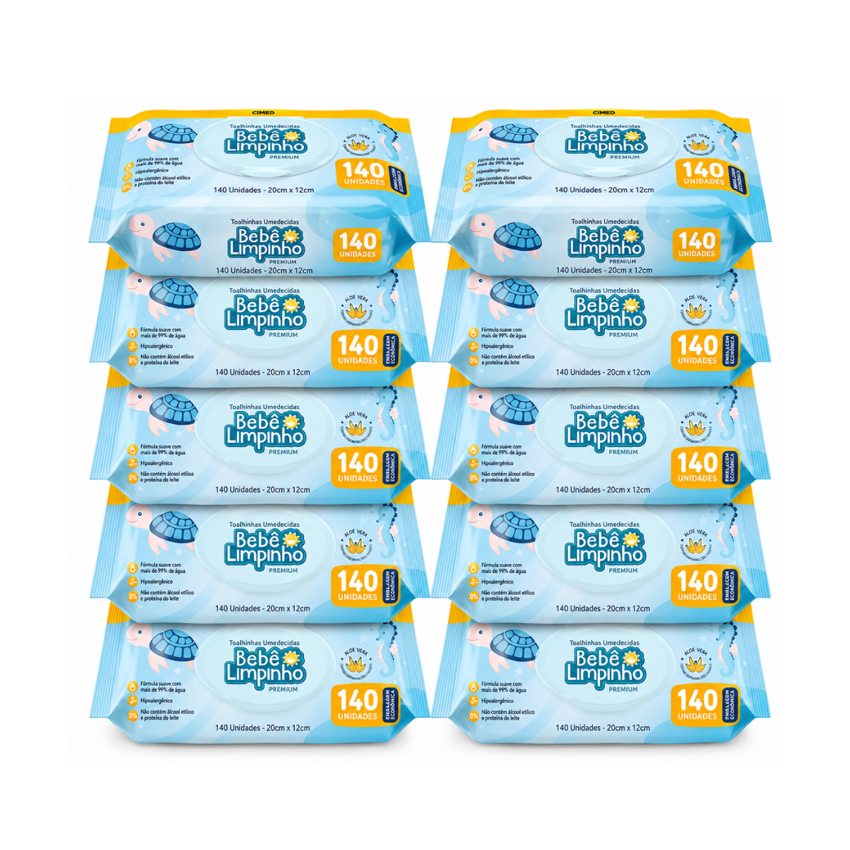 Kit 10 Pacotes de Toalha Umedecida Bebe Limpinho 140Un Cimed