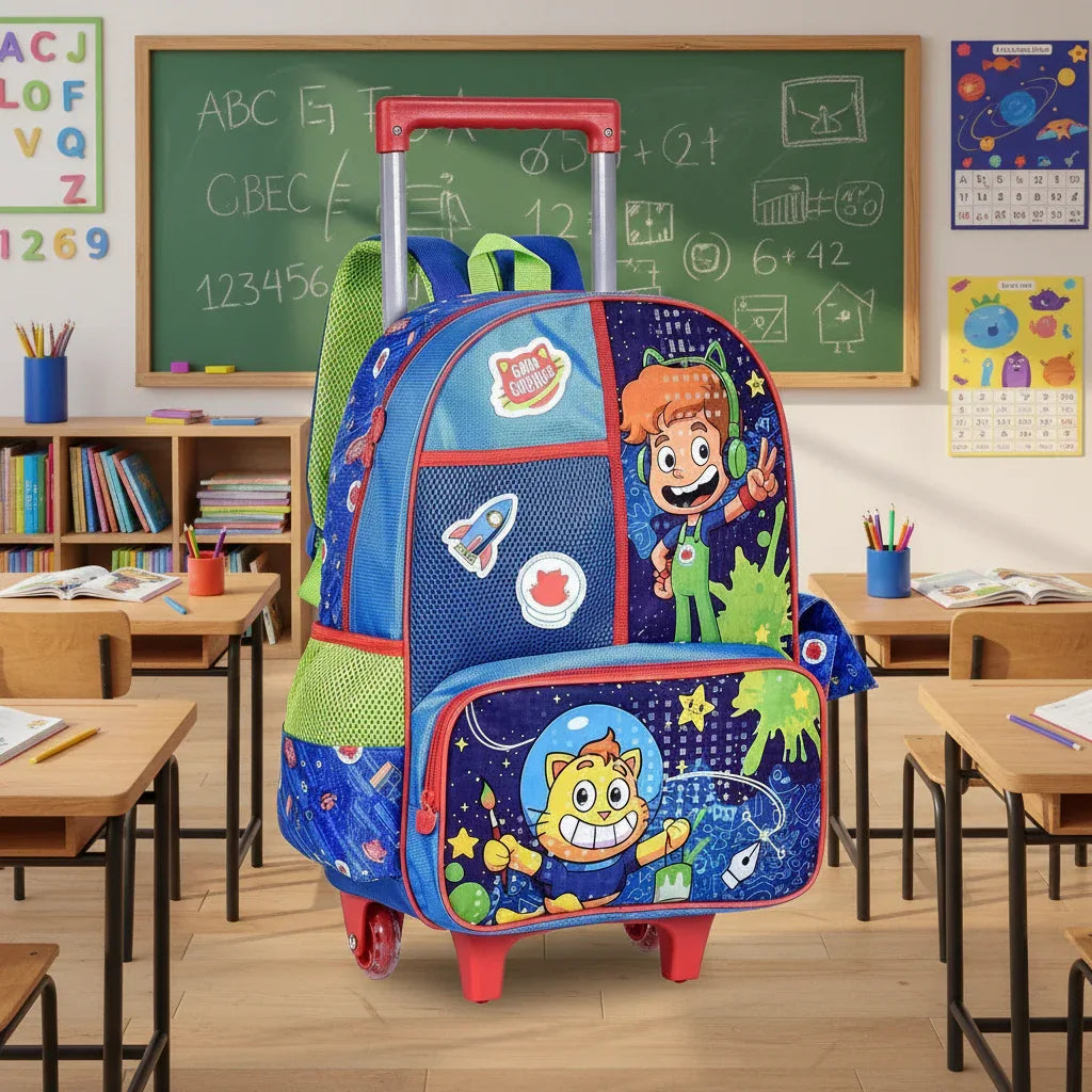 Mochila Rodinha Gato Galáctico Azul 40X30X13 - Clio Gg24116K - Loja Do Thor