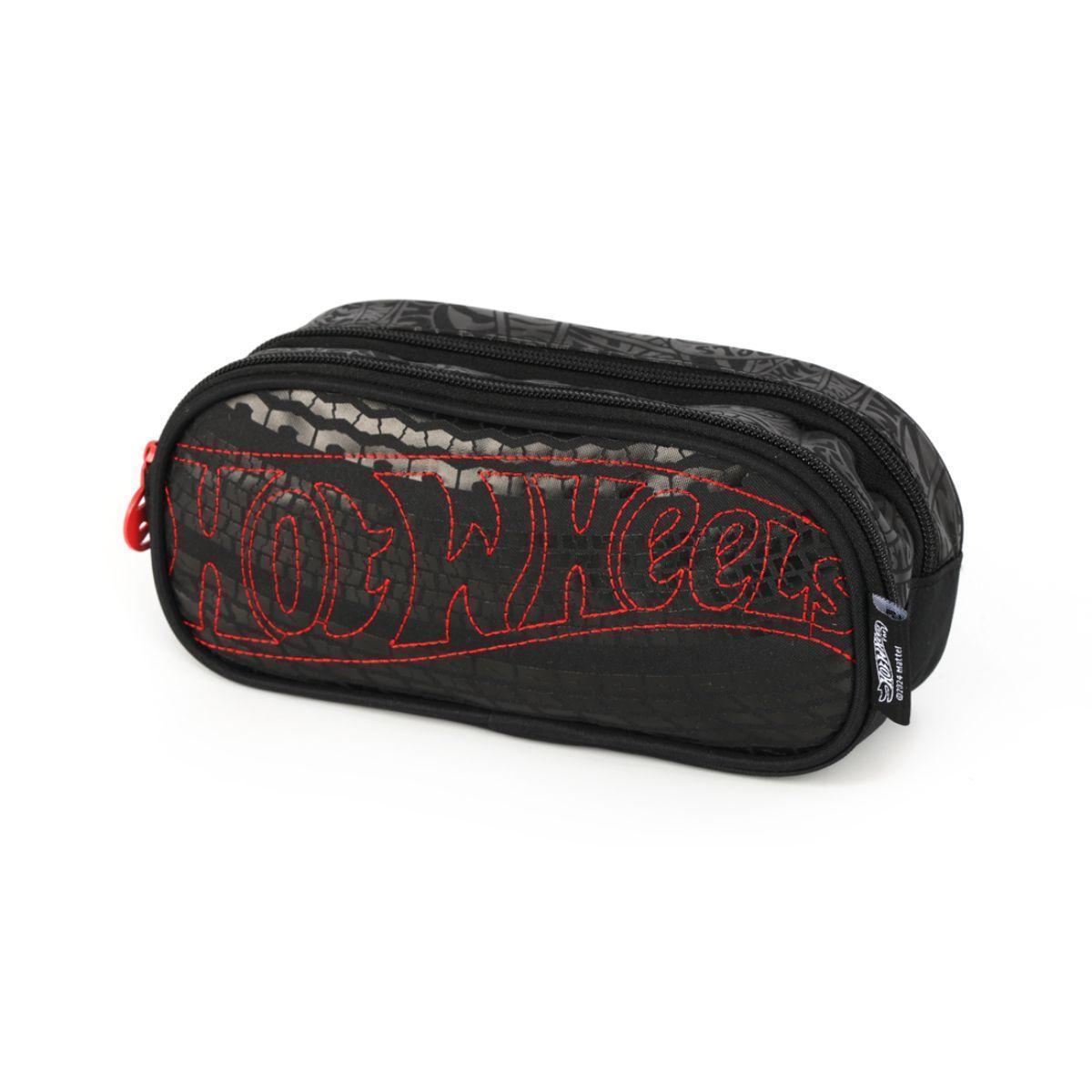 Estojo Duplo Hot Wheels Vermelho Estampado Juvenil Luxcel