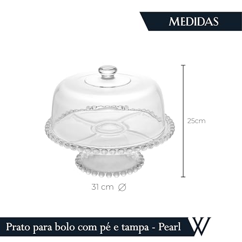 PRATO P/BOLO CRISTAL DE CHUMBO C/PE E TAMPA PEARL 31x25cm
