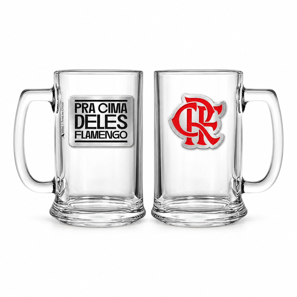 Caneca do Flamengo em Vidro 420ml  Placa de Metal Allmix
