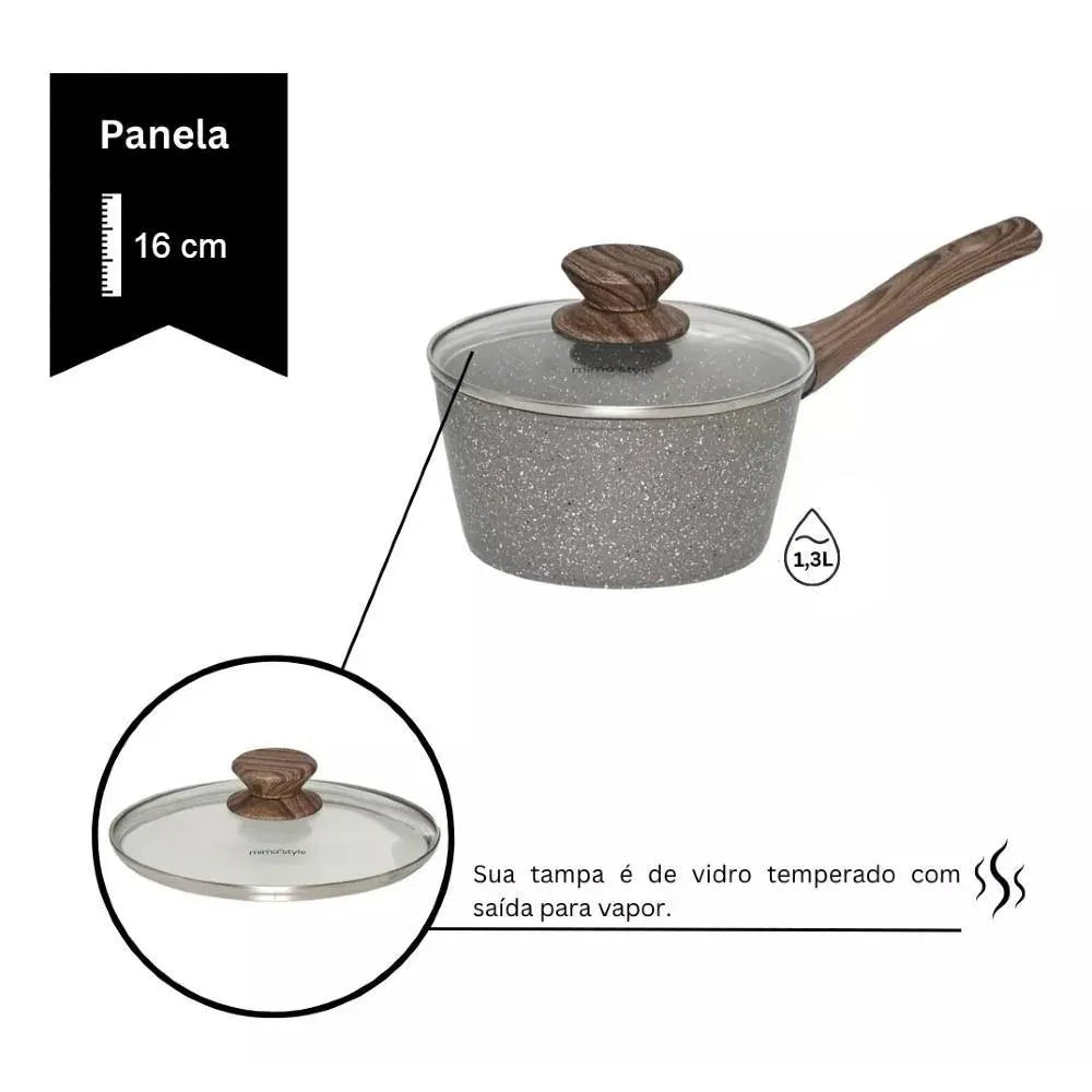 Panela De Inducao Ceramica Antiaderente 16Cm Com Tampa Vidro - Loja Do Thor
