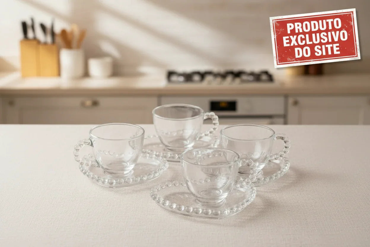 Conjunto 4 Xícaras de Chá Com Pires Coração Pearl 180ml - Loja Do Thor