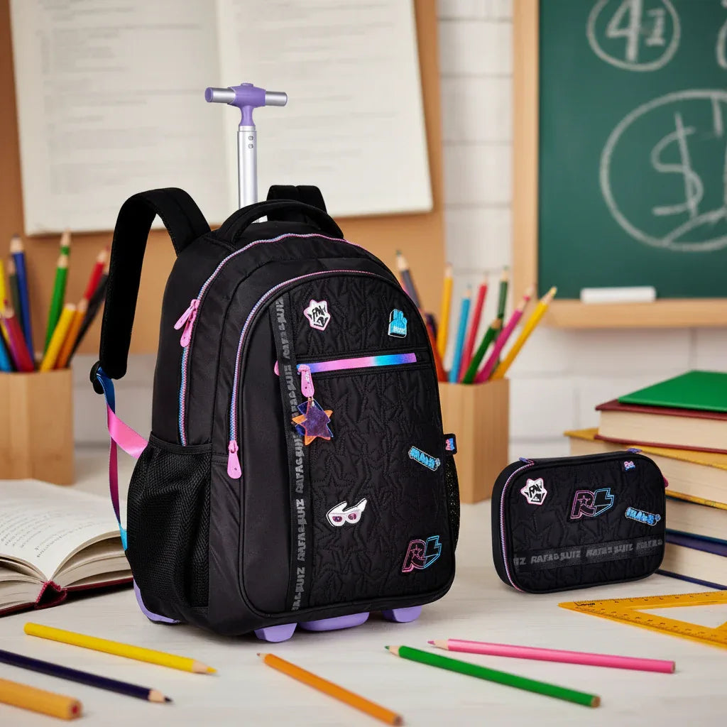 Kit Mochila Escolar Rodinha E Estojo Rafa E Luiz RL24018 - Loja Do Thor