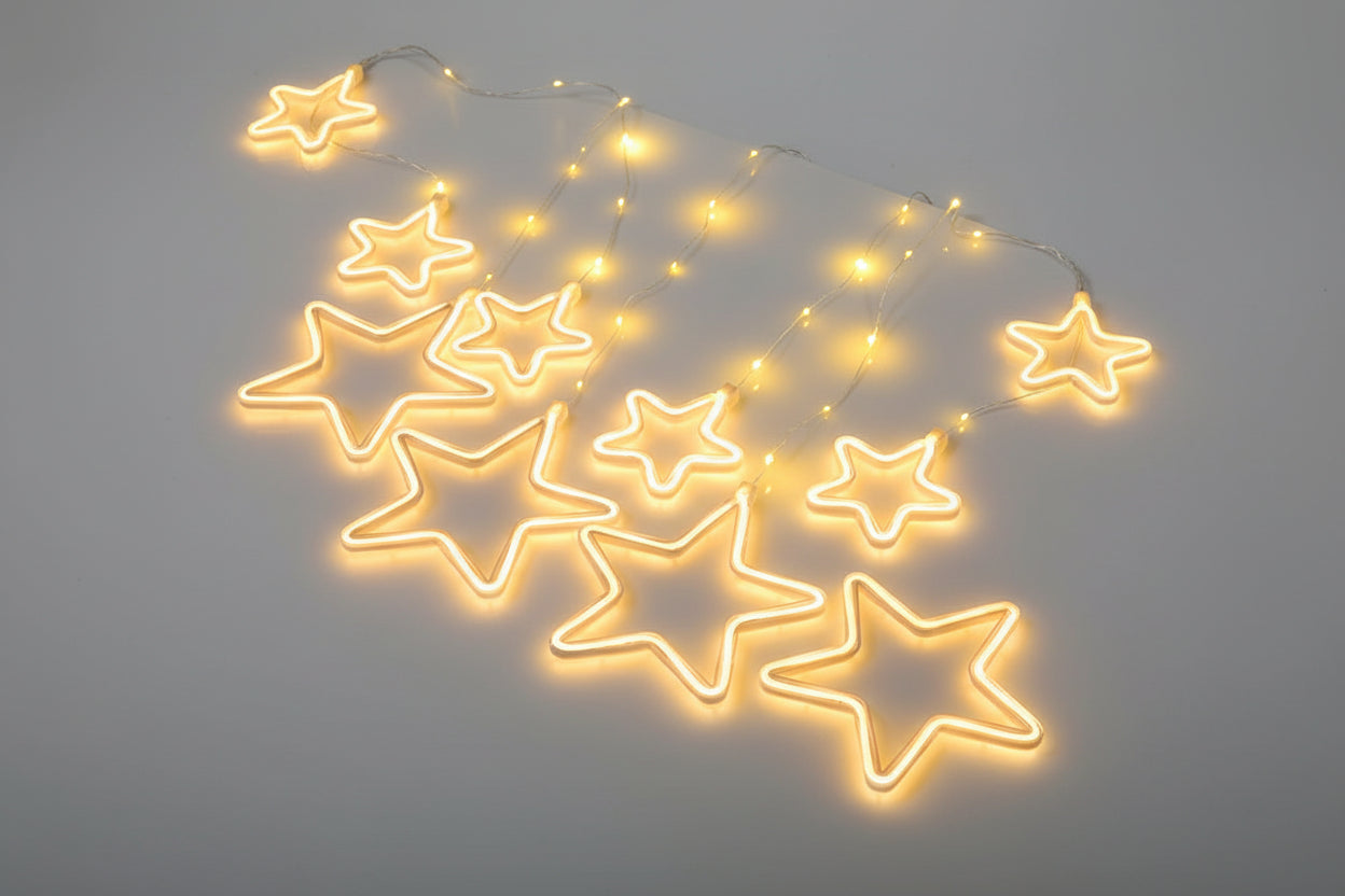 Cortina Estrela Neon Led 9pçs Branco Quente - Grillo