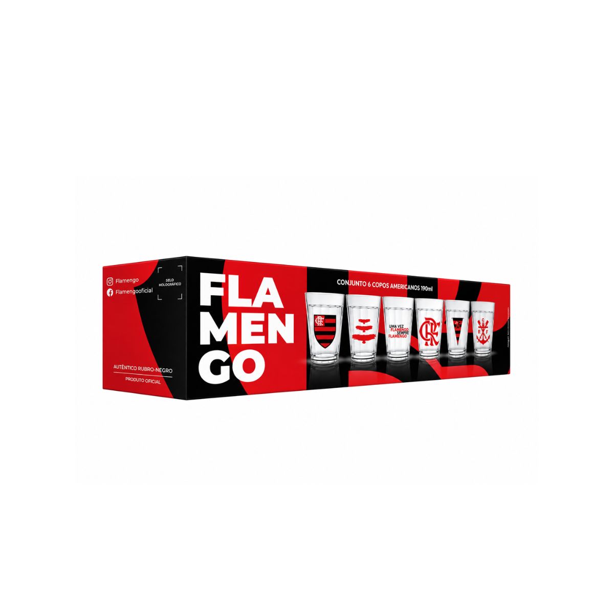 Conjunto de 6 Copos Americanos 190ml Flamengo-Allmix