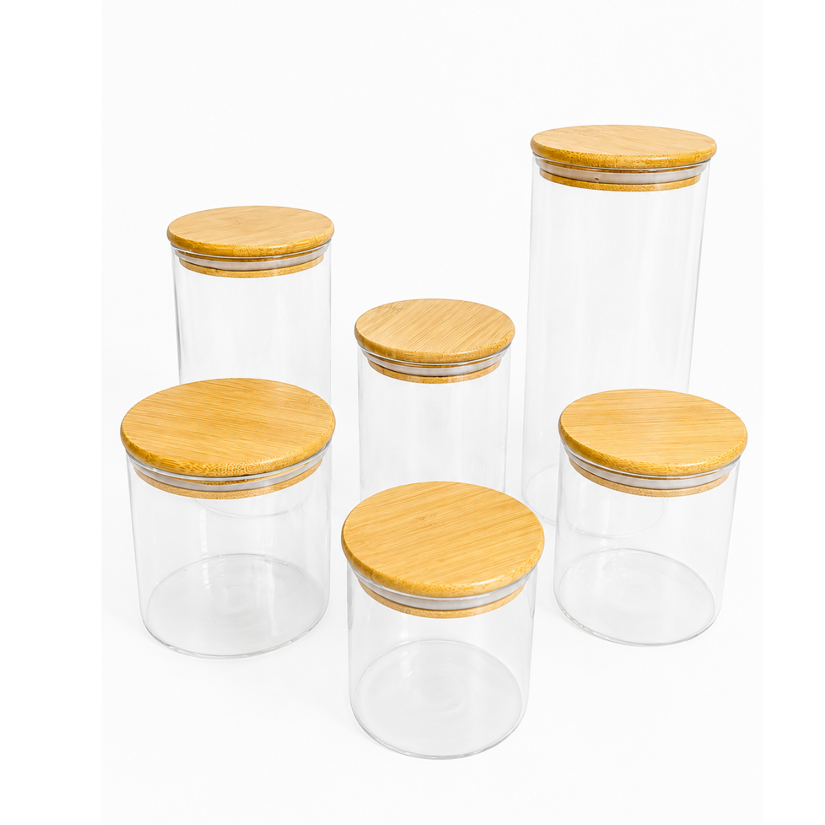 Conjunto de 6 Potes Herméticos De Vidro  Bambu   Mori