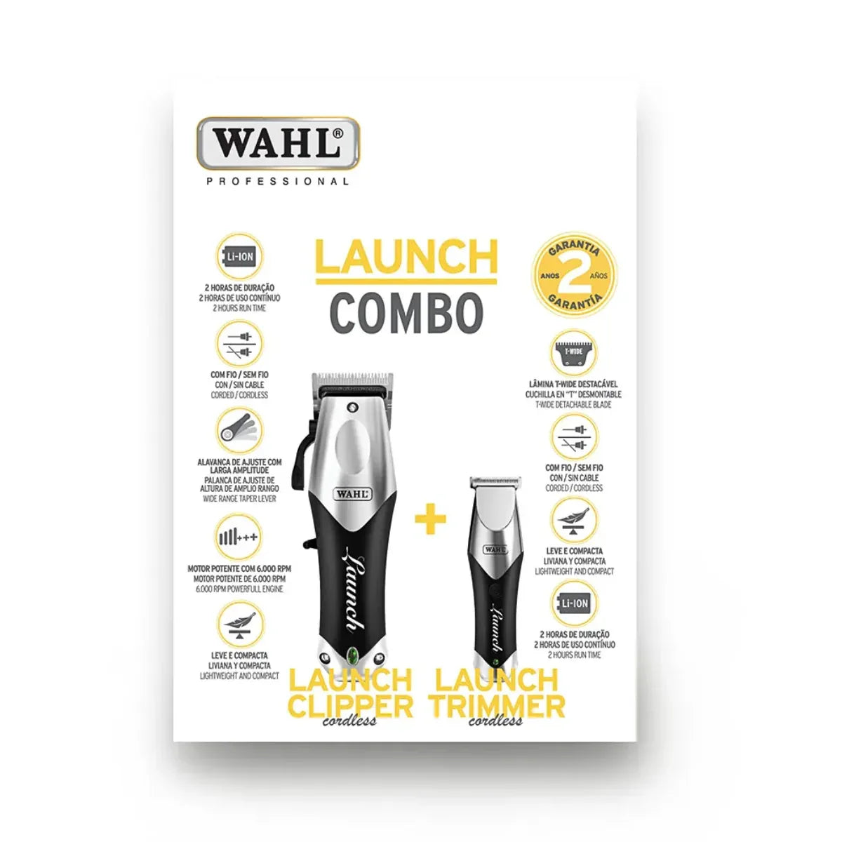 Kit de Máquinas de Cortar Cabelo e Aparador Sem Fio Launch - Loja Do Thor