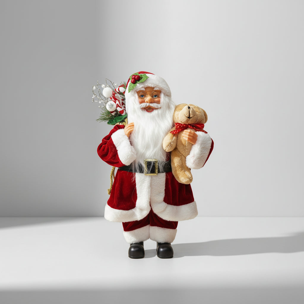 Papai Noel Com Saco De Presente E Urso 40 CM VM 25608