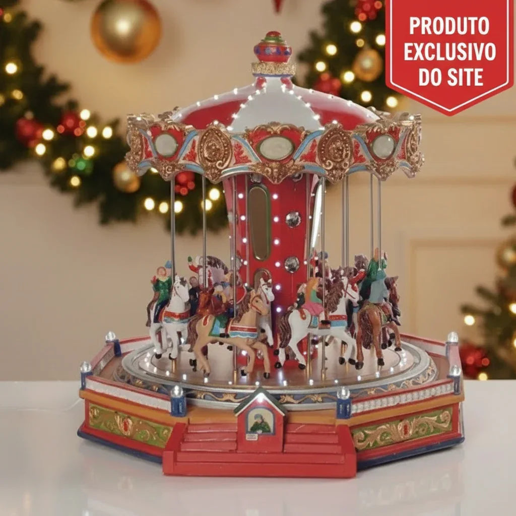 Carrossel de Natal C/ Luz e Movimento Bivolt - Florarte - Loja Do Thor