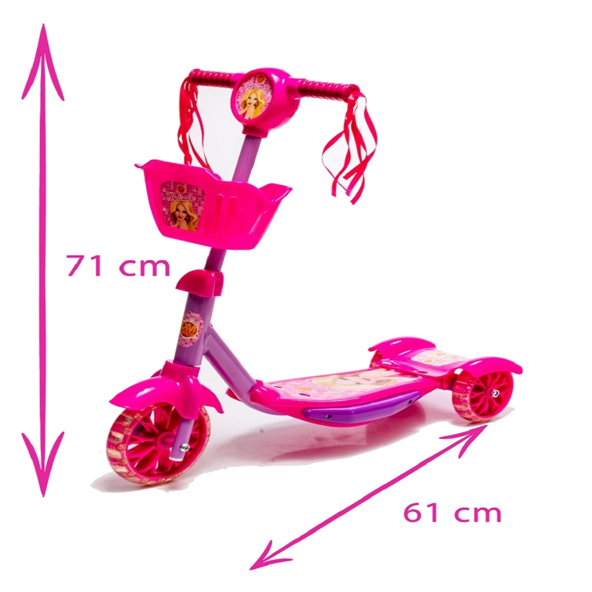 Patinete Com Cestinha Rosa Com Luz E Sons Belinda