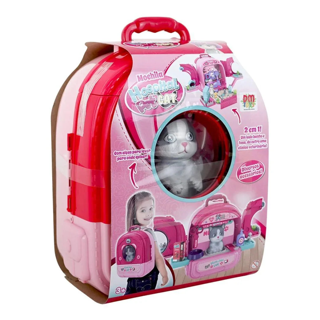 Mochila Hospital Pet Cat Gato Infantil 2 Em 1 Acessorios Dm - Loja Do Thor