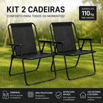 Kit 2 Cadeiras De Praia Alta Aço Preta Mor 2059 Preto