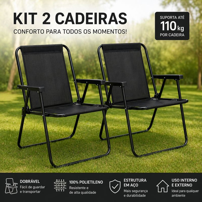 Kit 2 Cadeiras De Praia Alta Aço Preta Mor 2059 Preto