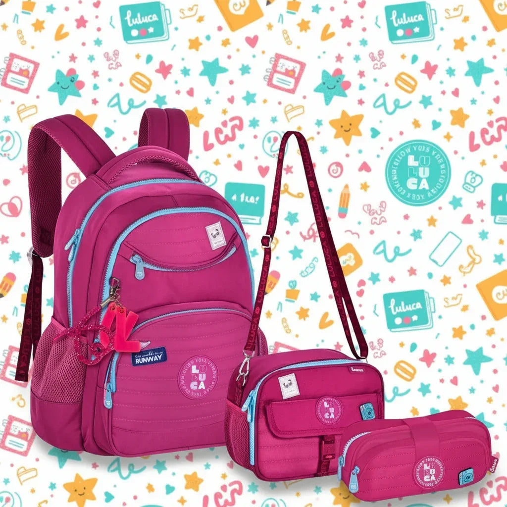 Kit Mochila Costas Lancheira e Estojo Rosa Luluca - Loja Do Thor