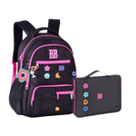 Kit Mochila De Costas E Estojo Preto 17,5 Rebecca Bonbon