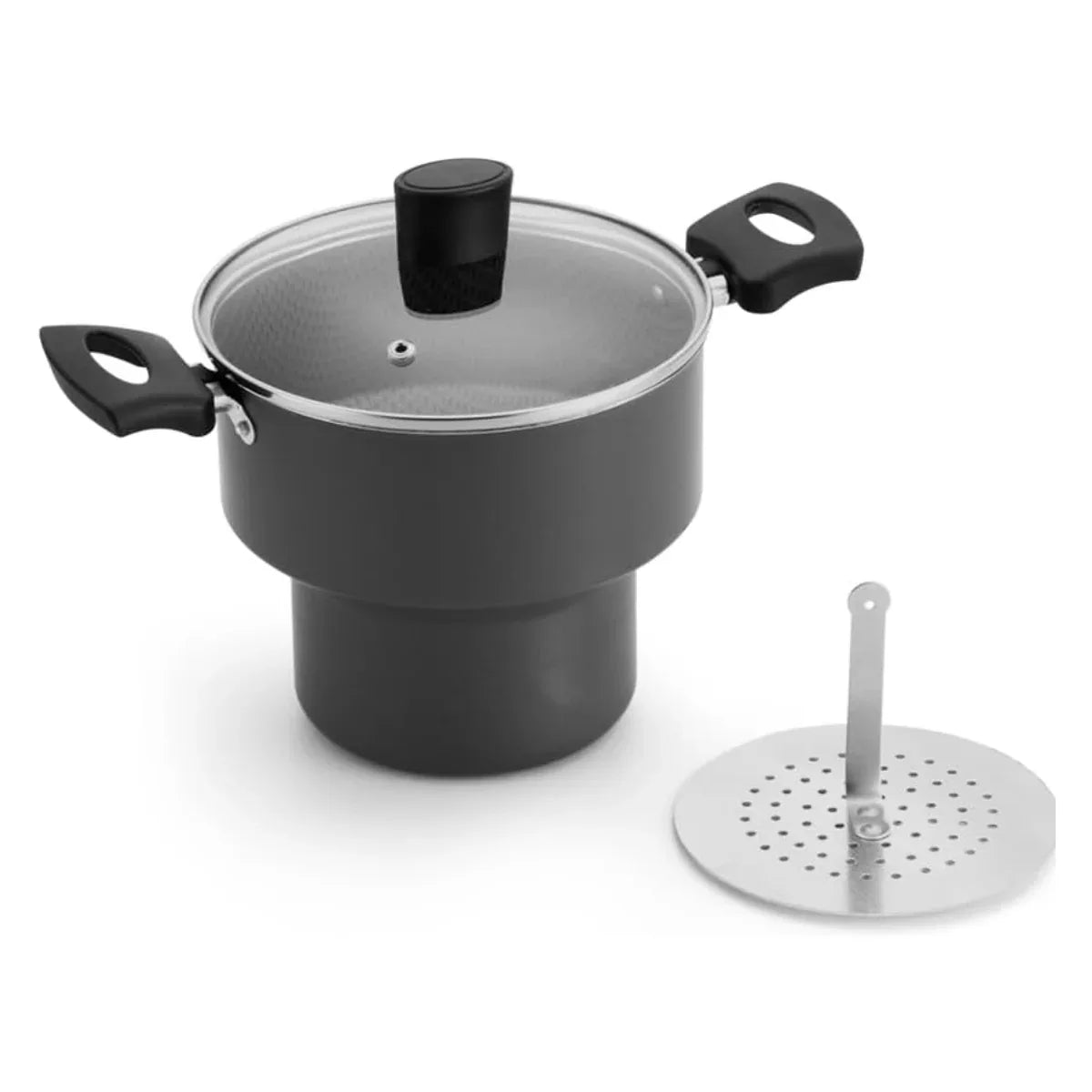 Cuscuzeiro Enjoy 18 C/ Tampa De Vidro AA Cinza - Loja Do Thor