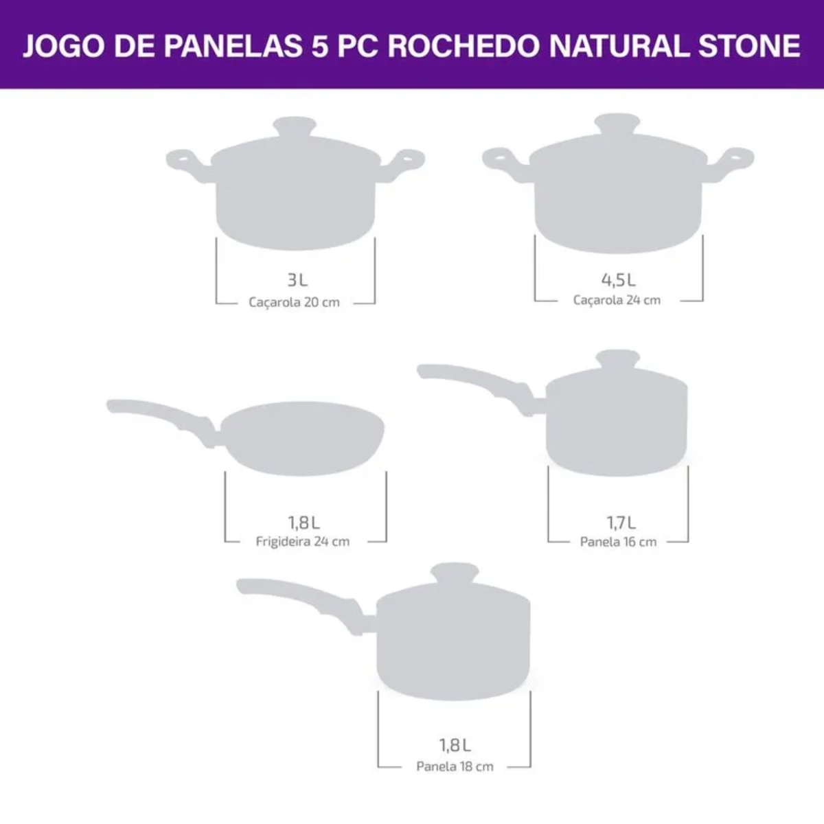 Jogo de Panelas Rochedo Natural Stone Minerium 5 Pecas