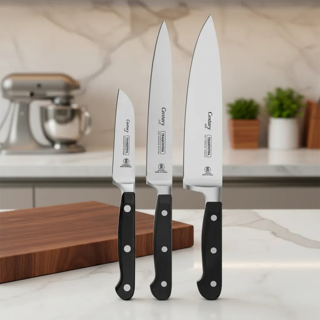 Jogo de Faca 3PÇS Century Preto Aço Inox Tramontina - Loja Do Thor