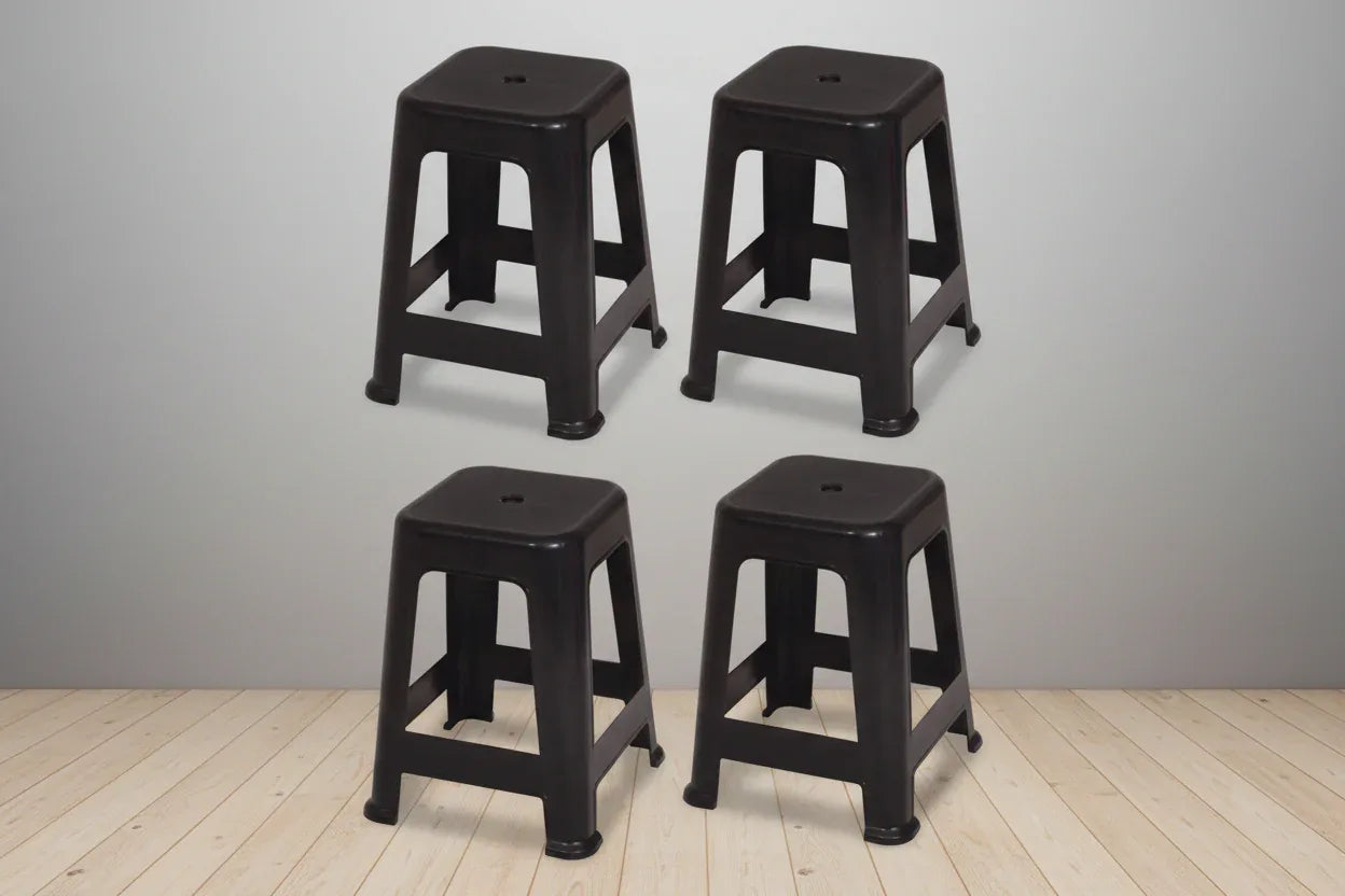 Kit 4 Banqueta Plastico Empilhavel Cozinha Preto Mor - Loja Do Thor