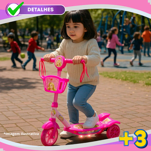 Patinete Com Cestinha Rosa Com Luz E Sons Belinda