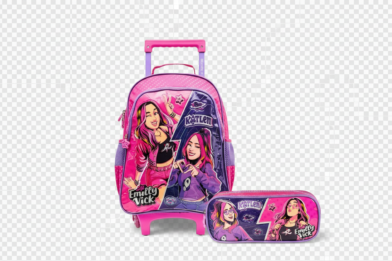 Kit Mochila de Rodinhas 16 e Estojo Emilly Vick - Xeryus