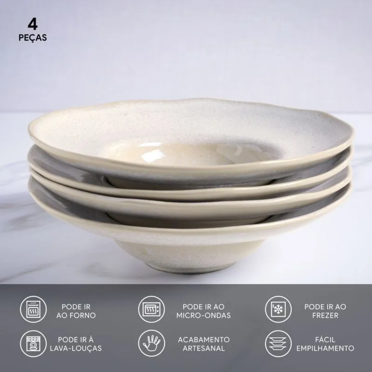 Conjunto  De 4 Pratos Para Massa  Latte  25cm-Porto Brasil