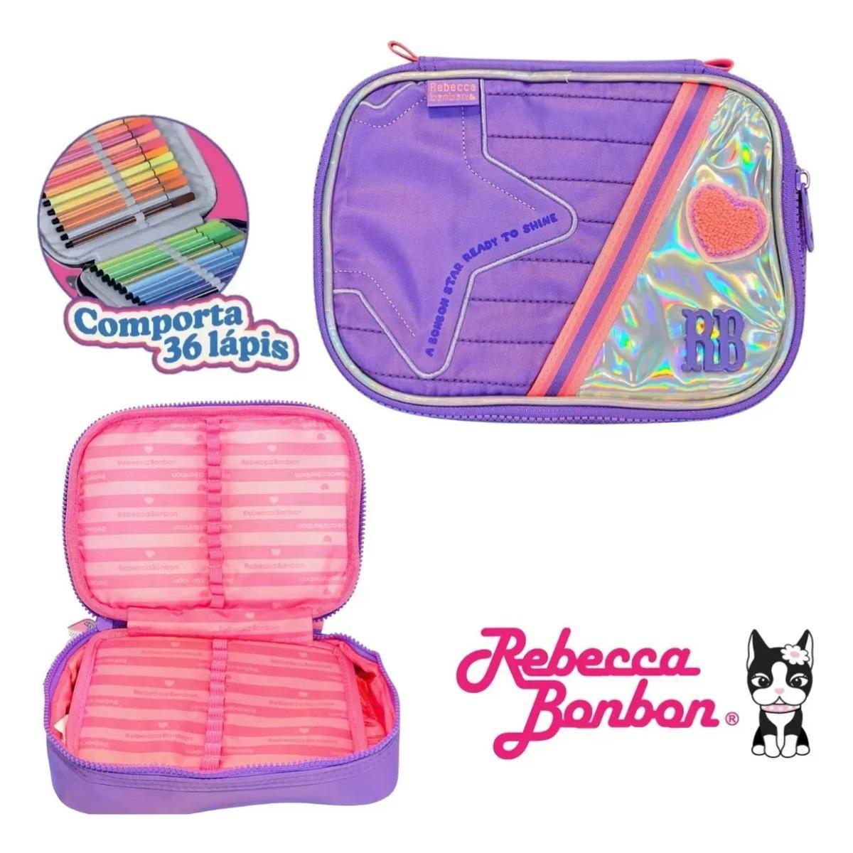 Estojo Escolar Box Rebecca Bonbon Holografica Roxo Rb27019