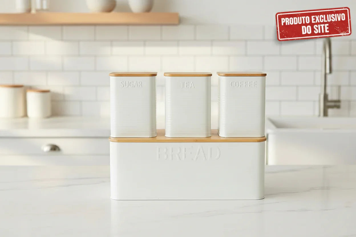 Conjunto Porta Pão Bambu 3 Potes White Bh23353 - Loja Do Thor