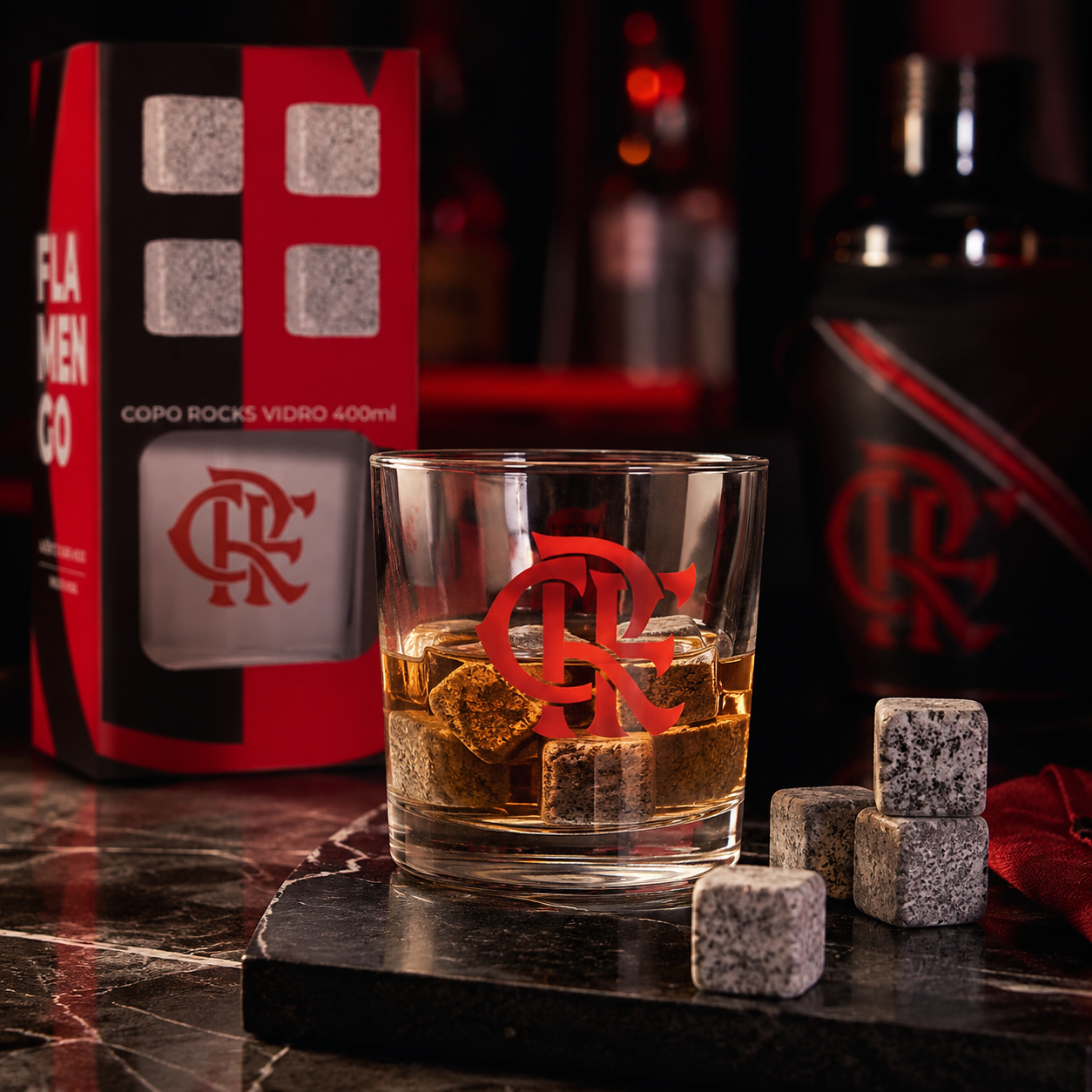 Copo De Vidro Rocks 400 ML C/ Cubos De Pedra Flamengo