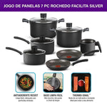 Jogo De Panelas Rochedo Facilita Cinza 7 Peças Preto