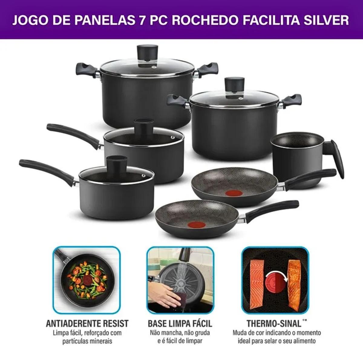 Jogo De Panelas Rochedo Facilita Cinza 7 Peças Preto