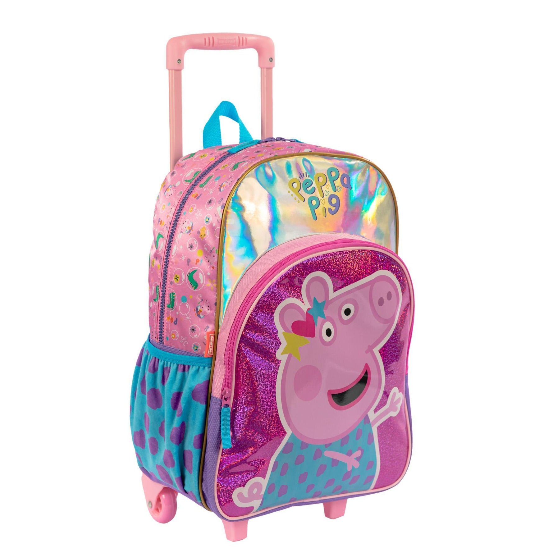 Mochila Grande Peppa Dots Colorido Poliéster 2 Rodas