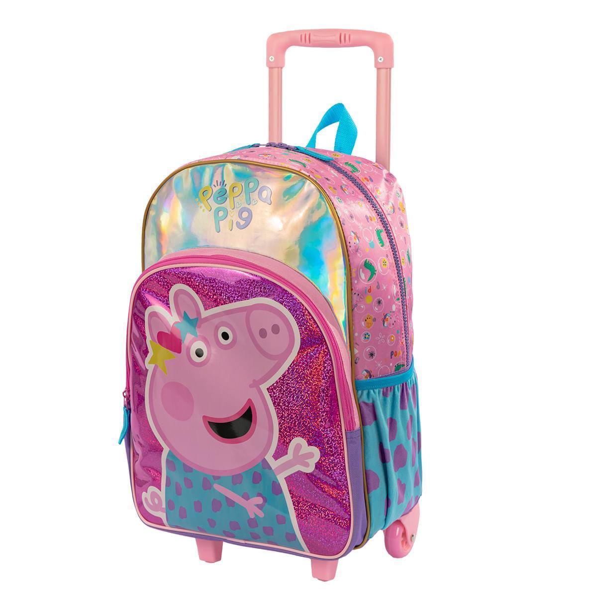 Mochila Grande Peppa Dots Colorido Poliéster 2 Rodas