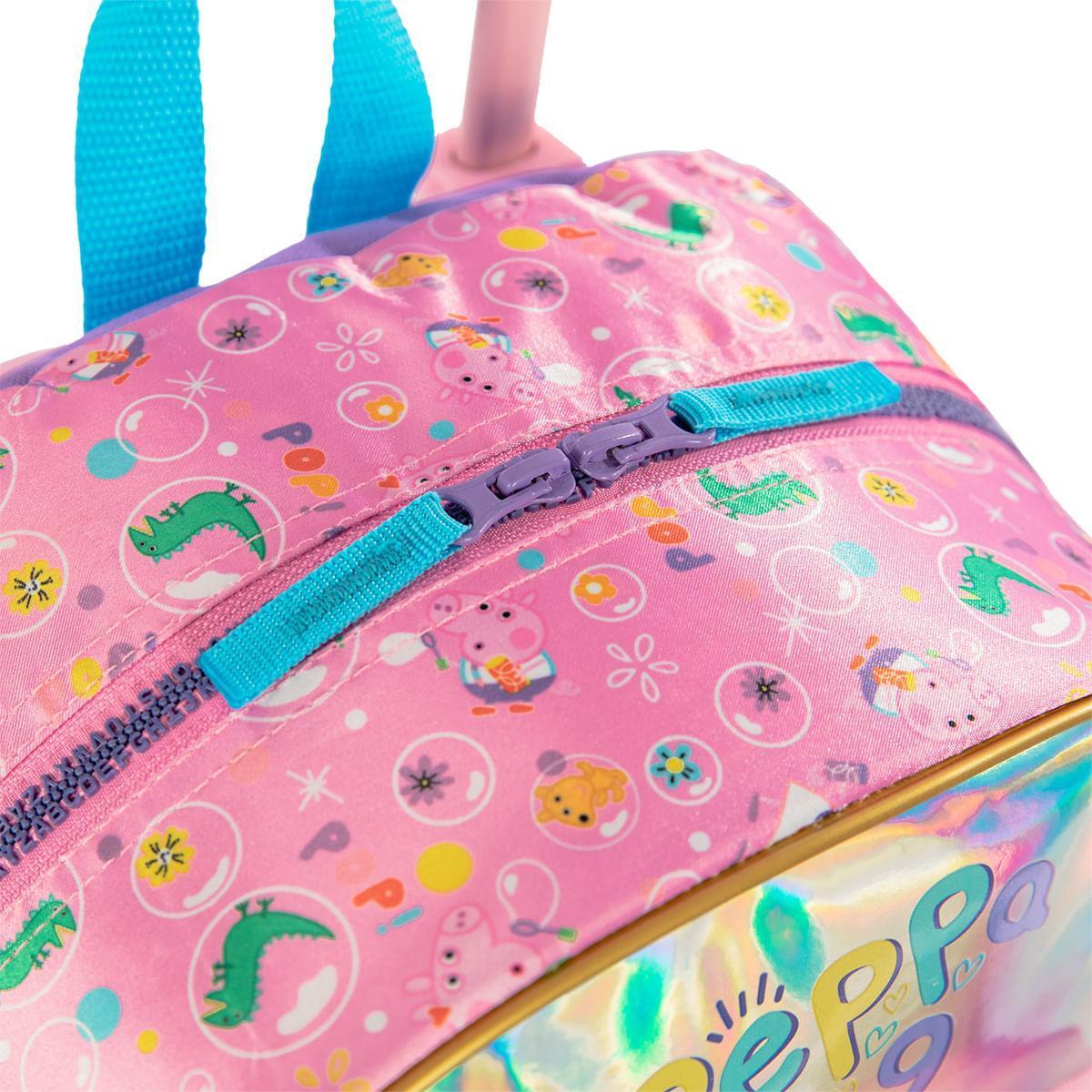 Mochila Grande Peppa Dots Colorido Poliéster 2 Rodas