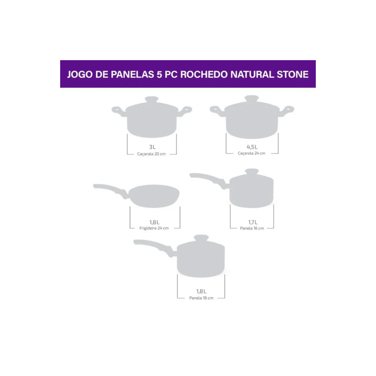 Jogo de Panelas Rochedo Natural Stone Minerium 5 Pecas