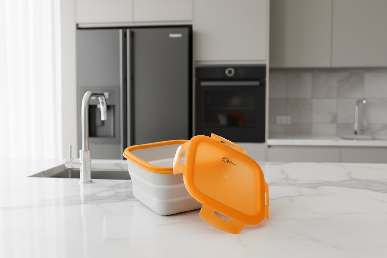 Pote Hermetico Retratil de Silicone Quadrado 14CM Laranja