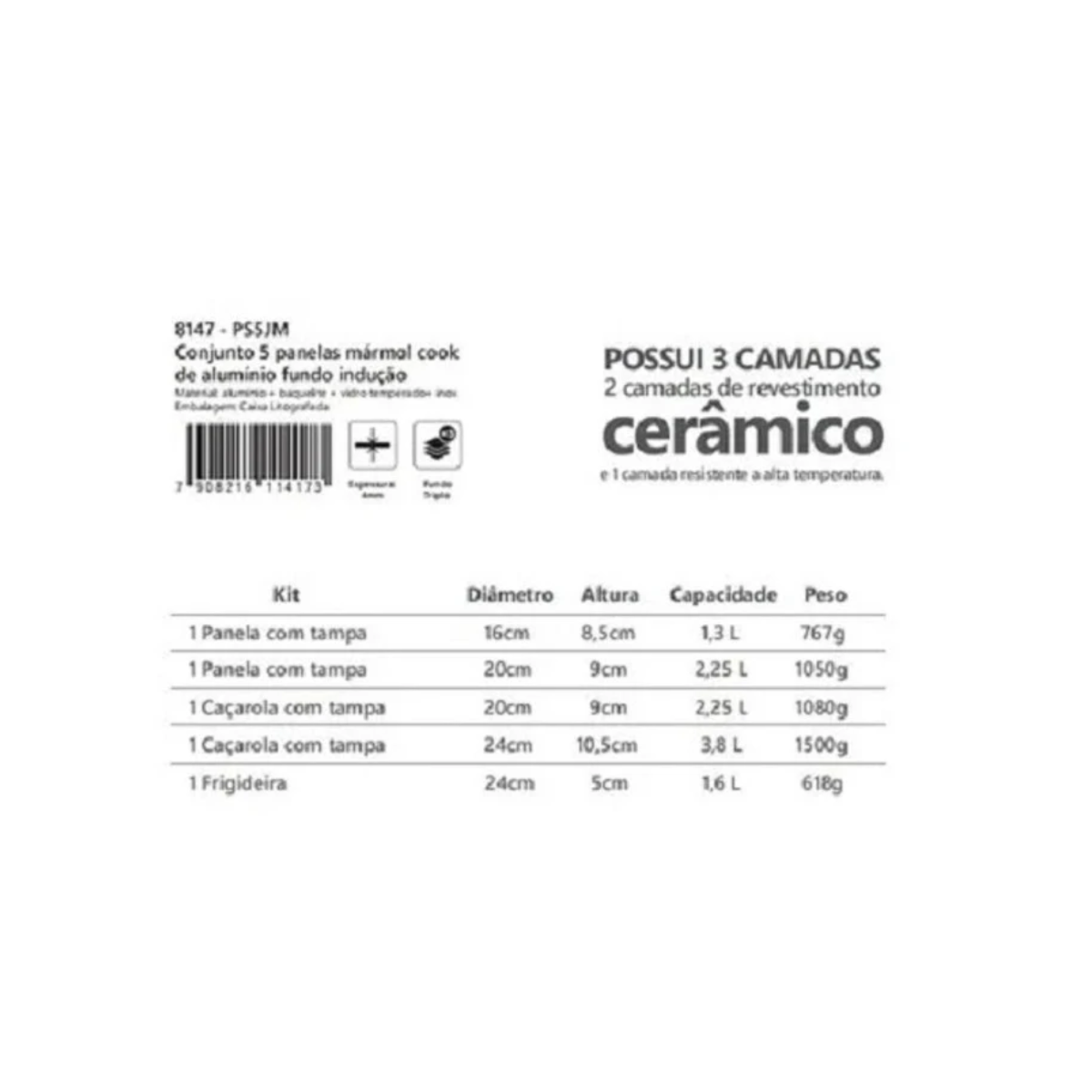 Conjunto De Panelas Fundo Triplo Inducao Ceramica 5 Pcs Mimo
